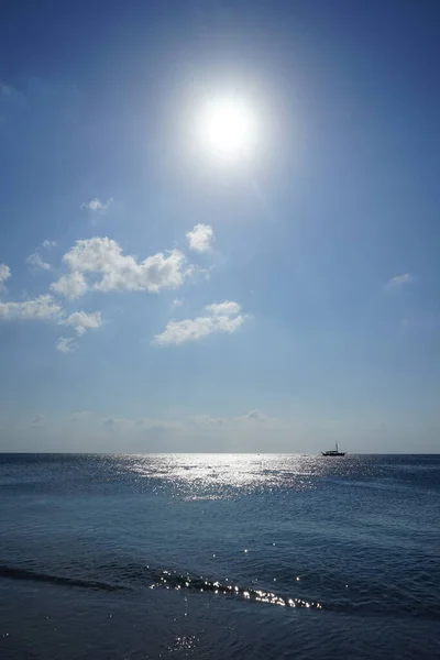 Sailboat Sea Horizon Rays Sun Kolimpia Rhodes Greece — стоковое фото