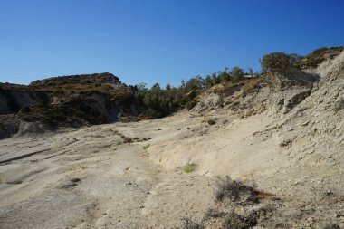 Beautiful mountain landscape with drought-resistant vegetation at Theotokos hill in Kolimpia, Rhodes, Greece 