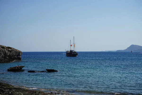 Sailboat Coast Kolimpia Rhodes Greece — Stock Fotó