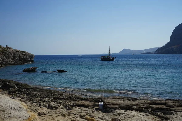 Sailboat Coast Kolimpia Rhodes Greece — стоковое фото