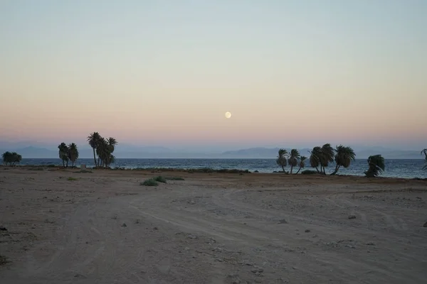 Mond Über Dem Golf Von Akaba Roten Meer Oktober Dahab — Stockfoto
