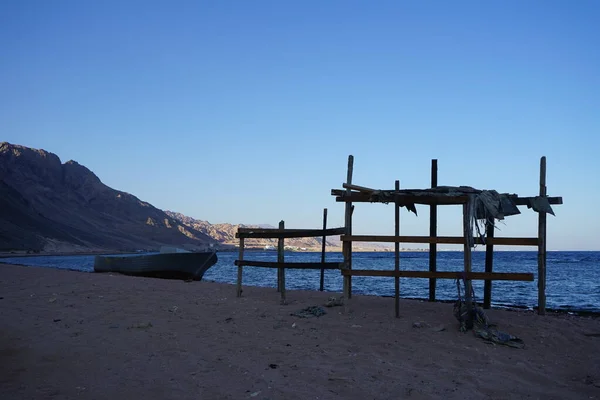 Rekreationsområde Med Soltak För Lokalbefolkningen Vid Röda Havet Akababukten Dahab — Stockfoto