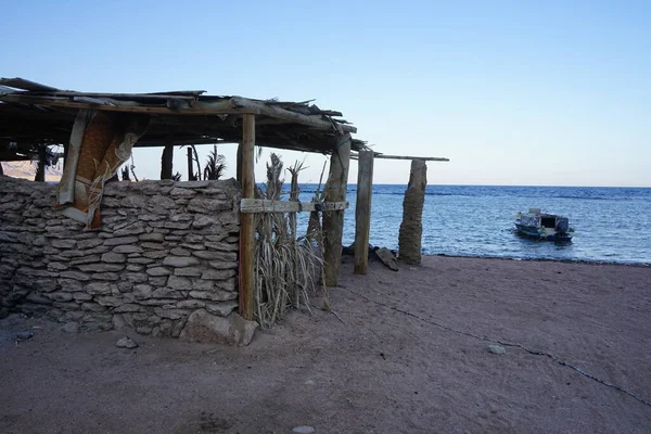 Rekreationsområde Med Soltak För Lokalbefolkningen Vid Röda Havet Akababukten Dahab — Stockfoto