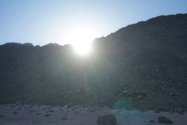 Hermoso Paisaje Con Puesta Sol Sobre Montaña Dahab Provincia Del —  Fotos de Stock