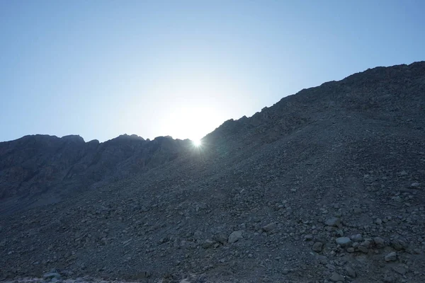 Hermoso Paisaje Con Puesta Sol Sobre Montaña Dahab Provincia Del —  Fotos de Stock