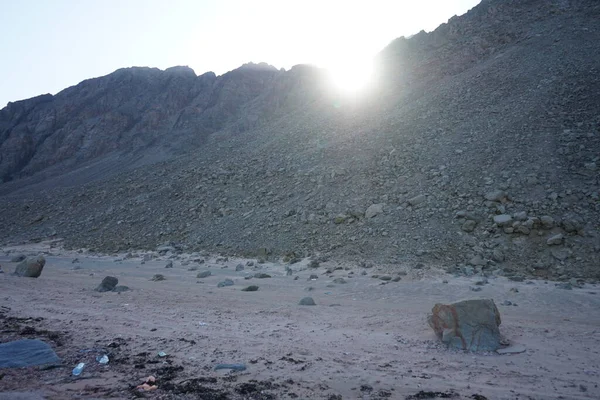 Hermoso Paisaje Con Puesta Sol Sobre Montaña Dahab Provincia Del —  Fotos de Stock