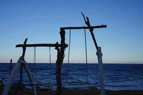 Balançoires Sur Les Rives Mer Rouge Dans Golfe Aqaba Dahab — Photo