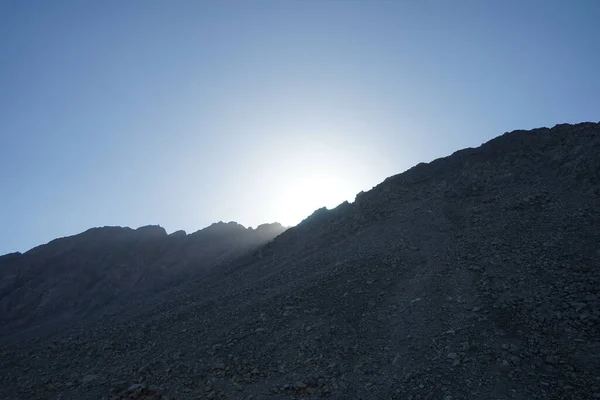 Hermoso Paisaje Con Puesta Sol Sobre Montaña Dahab Provincia Del —  Fotos de Stock