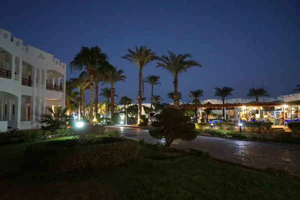 Otelin Mimari Park Dinlenme Alanı Gece Işıklarının Altında Dahab Güney — Stok fotoğraf