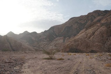 Malakot Dağı vahası, Wadi Gnai, Dahab, Güney Sina Valiliği, Mısır yakınlarındaki turizm rotasında muhteşem bir manzara.  