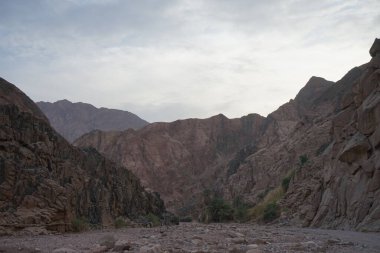 Malakot Dağı vahası, Wadi Gnai, Dahab, Güney Sina Valiliği, Mısır yakınlarındaki turizm rotasında muhteşem bir manzara.  