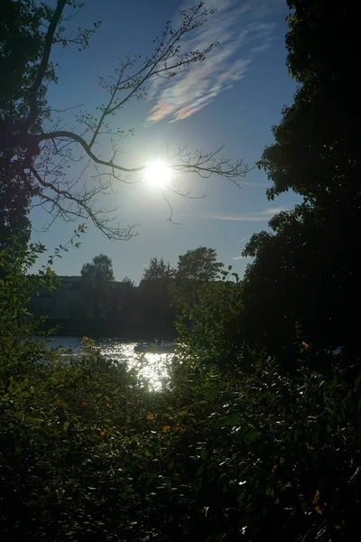 Vista Pôr Sol Sobre Rio Dahme Partir Ilha Schlossinsel 12557 — Fotografia de Stock