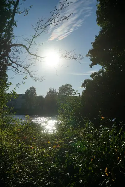 Vista Puesta Sol Sobre Río Dahme Desde Isla Schlossinsel 12557 — Foto de Stock