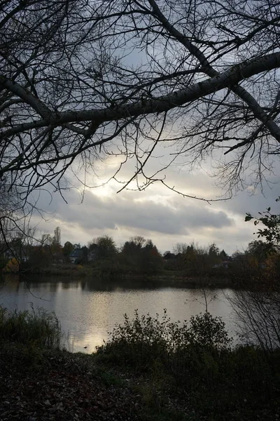 Coucher Soleil Sur Lac Wuhlesee Novembre Beau Paysage Automne Berlin — Photo