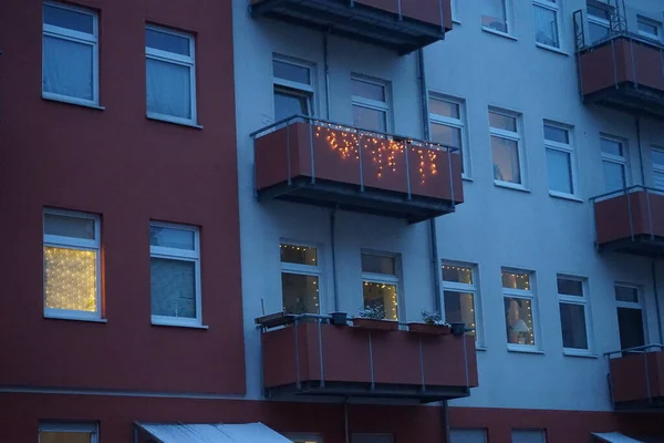 Christmas Illumination Balconies December Berlin Germany — Zdjęcie stockowe