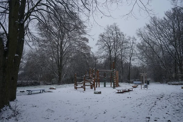 Children Playground Snow Recreation Area Berliners Winter Berlin Germany — Stockfoto