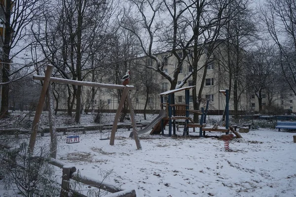 Children Playground Snow December Berlin Germany — Stock fotografie