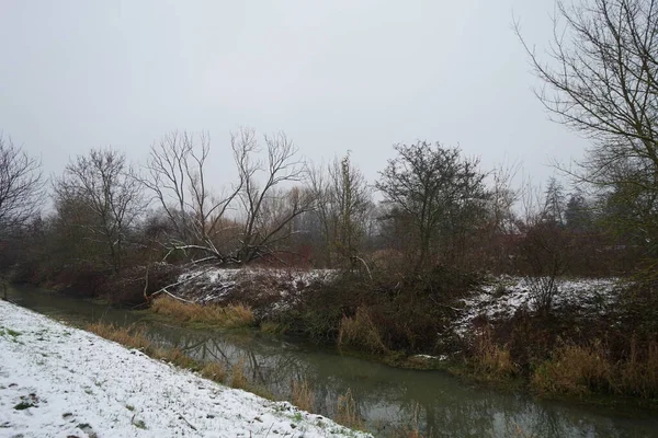 Picturesque Banks Wuhle River Snow December Berlin Germany — 图库照片