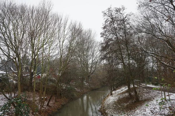 Picturesque Banks Wuhle River Snow December Berlin Germany — Photo