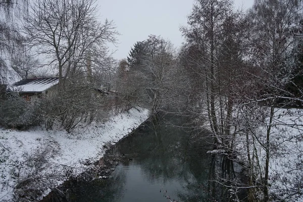 Picturesque Banks Wuhle River Snow December Berlin Germany — Zdjęcie stockowe