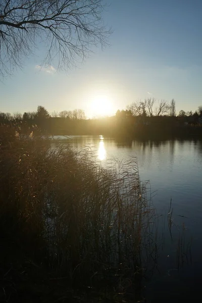 Gorgeous Sunset Wuhlesee Lake December Marzahn Hellersdorf Berlin Germany — 图库照片