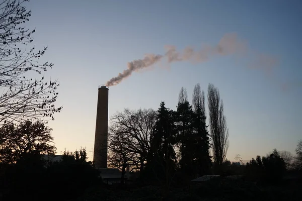 Smoke Chimney Boiler House Sky Sunset November Berlin Germany — Stockfoto