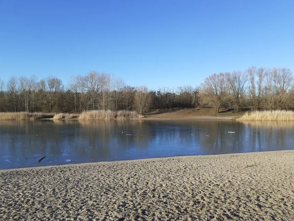 Ice Habermannsee Lake December Kaulsdorfer Baggersee Marzahn Hellersdorf Berlin Germany — Fotografia de Stock