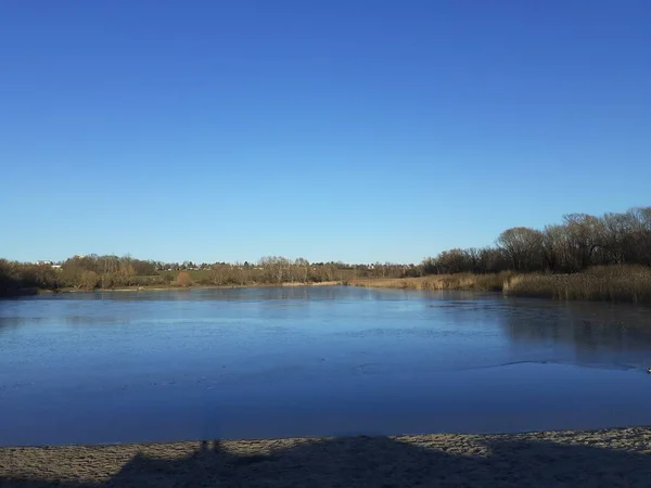 Ice Habermannsee Lake December Kaulsdorfer Baggersee Marzahn Hellersdorf Berlin Germany — Foto de Stock