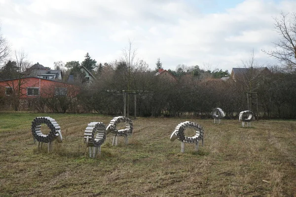 Decorative Aluminum Sheep Meadow January Berlin Germany — Fotografia de Stock