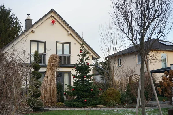 Decorated Outdoor Christmas Tree Winter Berlin Germany — 图库照片