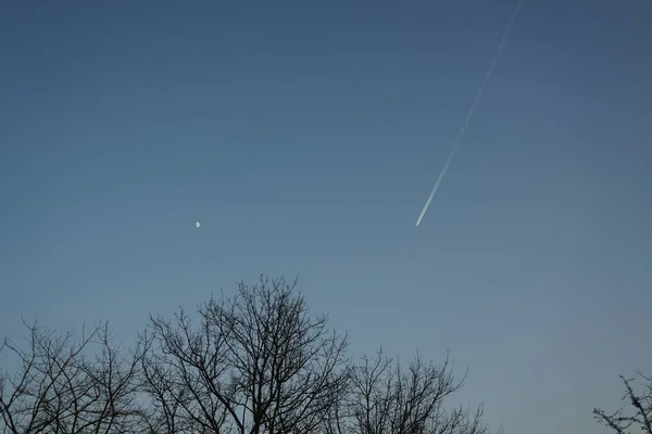 Moon in the evening sky in winter. Berlin, Germany