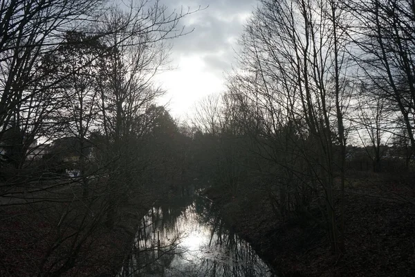 Paesaggio Serale Con Fiume Wuhle Nel Mese Gennaio Berlino Germania — Foto Stock