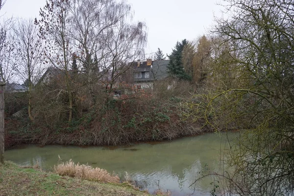 Krajina Úzkou Řekou Wthe Okolní Vegetací Lednu Berlín Německo — Stock fotografie