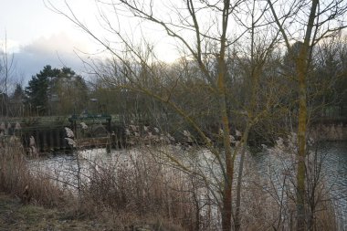 Ocak ayında Wuhlesee Gölü ile muhteşem bir manzara. Marzahn-Hellersdorf, Berlin, Almanya