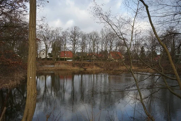 겨울에 클레이너 공원에 아름다운 연못입니다 베를린의 — 스톡 사진