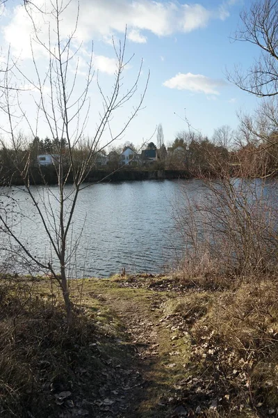 Magnífico Paisaje Con Lago Wuhlesee Invierno Marzahn Hellersdorf Berlín Alemania — Foto de Stock