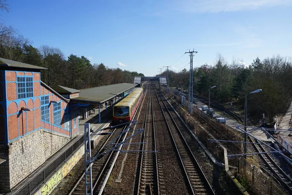 Utsikt Över Järnvägs Och Järnvägsstationen Från Bron Februari Berlin Tyskland — Stockfoto