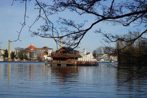 Cabana Madeira Romântica Água Rio Mueggelspree Fevereiro 12559 Berlin Alemanha — Fotografia de Stock