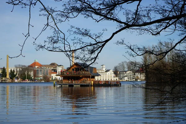 Cabana Madeira Romântica Água Rio Mueggelspree Fevereiro 12559 Berlin Alemanha — Fotografia de Stock