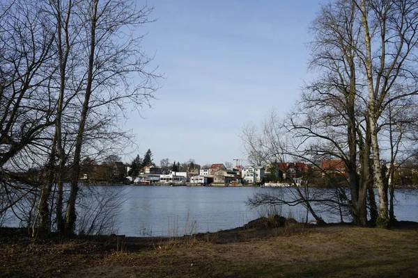 Utsikt Över Floden Mueggelspree Och Dess Stränder Med Vegetation Februari — Stockfoto