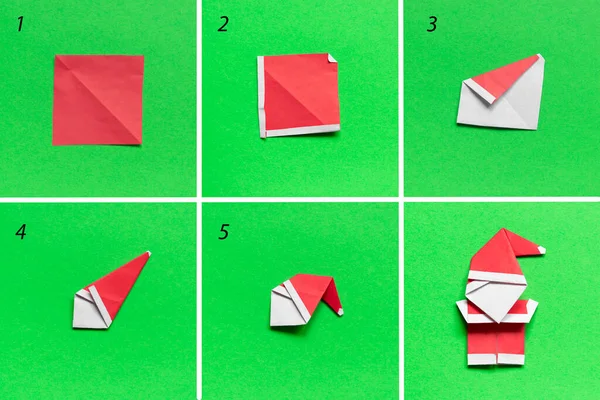 Krok Krokem Foto Instrukce Jak Udělat Origami Papírové Santa Hlavu Stock Fotografie