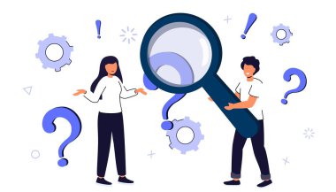 Soru-Cevap kavramı ya da SSS kavramı. Çözümler aranıyor. Kullanışlı bilgi müşteri desteği. Hata 404 İkilemi Yeniden Başlat