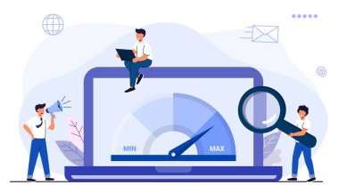 Web sitesi optimizasyon Sayfa hızı ve SEO Düz vektör konsept illüstrasyonu Web sitesi hızı Sayfa optimizasyon hız test Ölçümü yavaş arama medya içeriği yüklemesi. Sinyal kalitesi