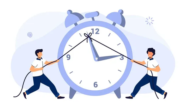 Rope Business Turn Clock Arrow Back Metaphor Time Management Team — 스톡 벡터