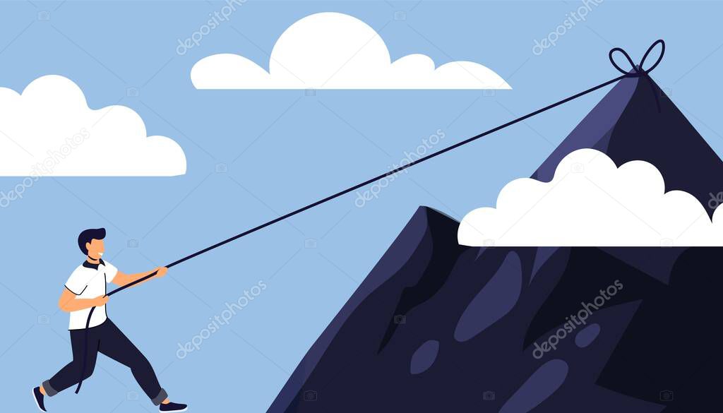 Taking risk concept for success Man walking on tight rope symbol vector illustration Business risk and challenge in career path Business project deadline. Time management Assessment and control