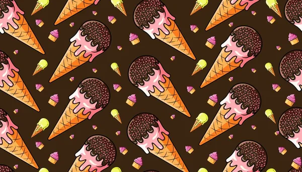 Conos Helado Vector Sin Costura Patrón Vector Ilustración Para Diseño — Vector de stock