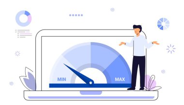 Web sitesi optimizasyon Sayfa hızı ve SEO Düz vektör konsept illüstrasyonu Web sitesi hızı Zaman Sayfası optimizasyon hız ölçüm tuşları ortam içeriğinin yavaş yüklemesi