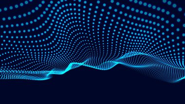 Hareket eden parçacıkların soyut arkaplanı. Fütürist noktalı dalga. Büyük veri. Vektör illüstrasyonu.