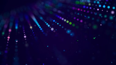 Müzik dalgası. Noktalar ve çizgilerin birbirine bağlandığı soyut bir arkaplan. Üç Boyut