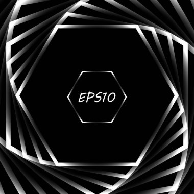 Bükülmüş siyah beyaz spiral. Kavisli çerçeve tüneli. Vektör teknolojisi logosu. EPS10